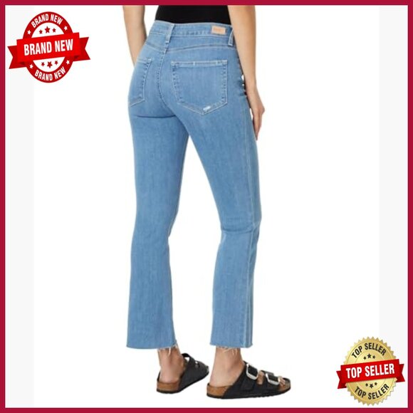 High Rise Cropped Flare Jeans with Raw Hem, Stretch Denim - Picture 2 of 3